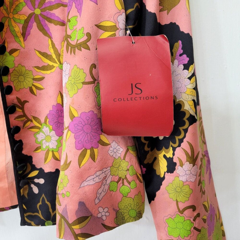 JS Collections Floral Silk Jacket Multicolor Long Sleeve Button Front Size 14 - Picture 5 of 7